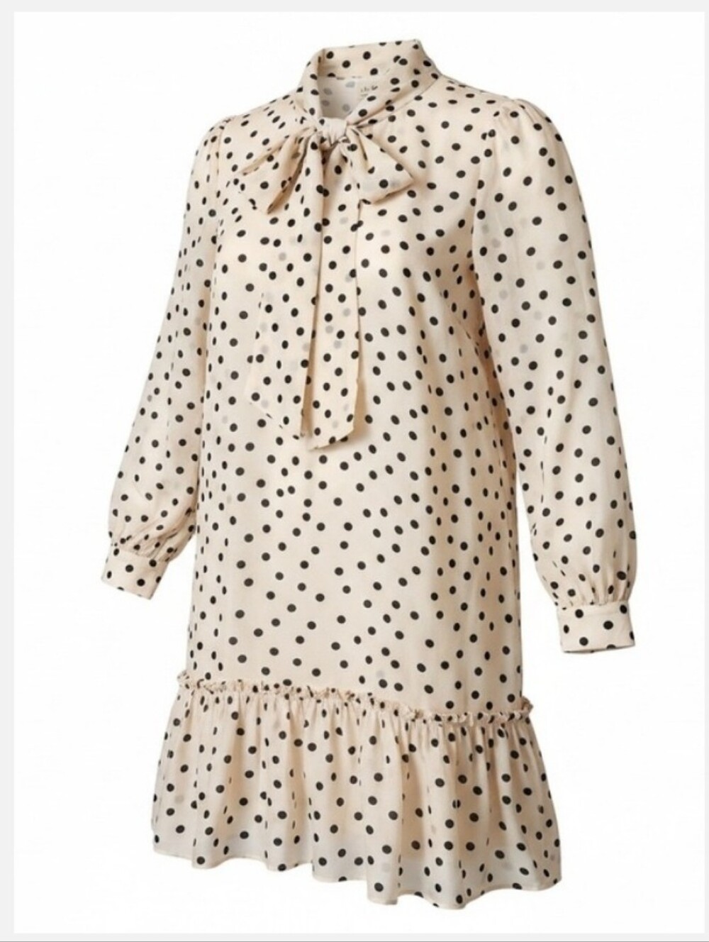NVT Rebecca Taylor White Polka Dot Long Sleeve Ruffle Dress